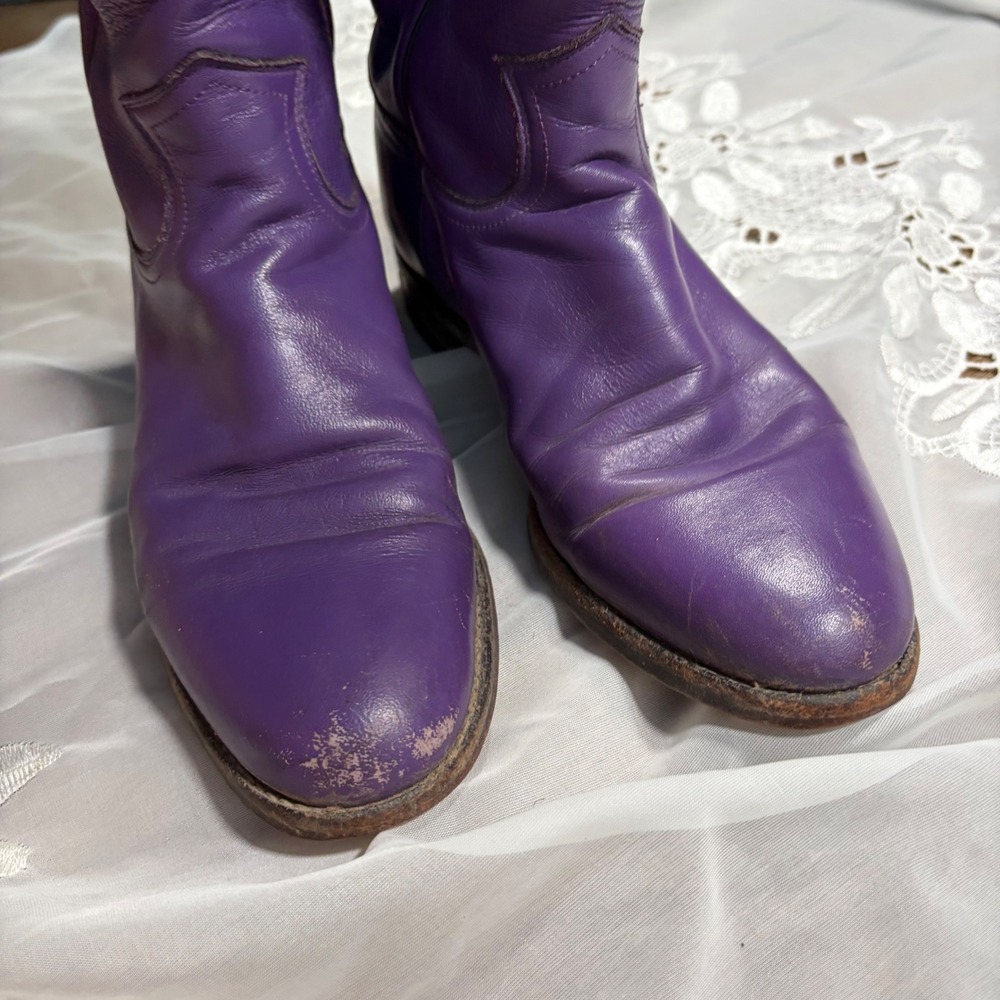 Justin Vintage Purple Leather Roper Cowboy Boots Womens 6 B L3732 USA Made - Picture 3 of 5